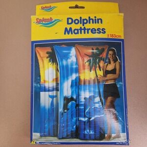 RARE Vintage Splash Ltd Inflatable 6ft Pool Float Mattress Dolphin Sunset Design